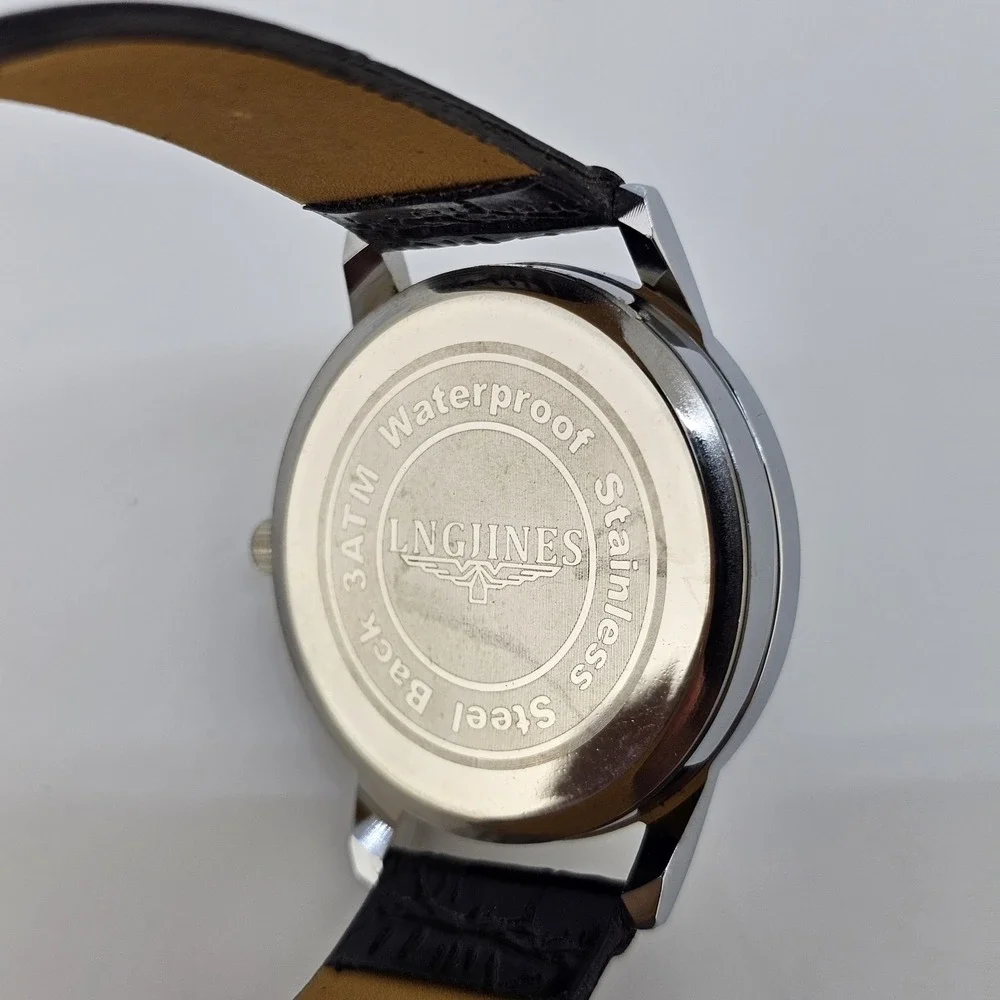Women's Analog Watch 36MM White Dial Black Faux Leather Bands NEW‎ Battery